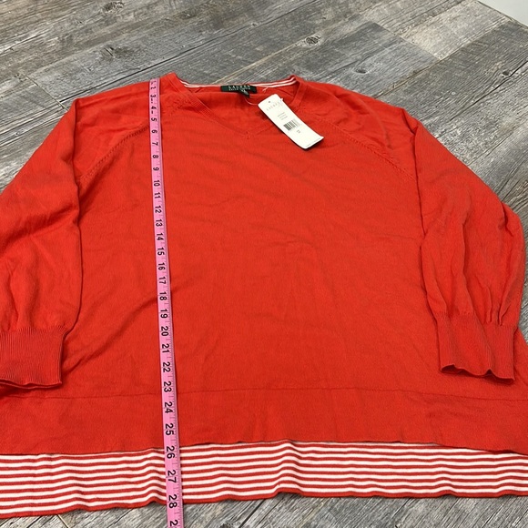 NWT Lauren Ralph Lauren Women V-Neck Hi-Low All Season Sweater in Orange Size 2X - Picture 5 of 6
